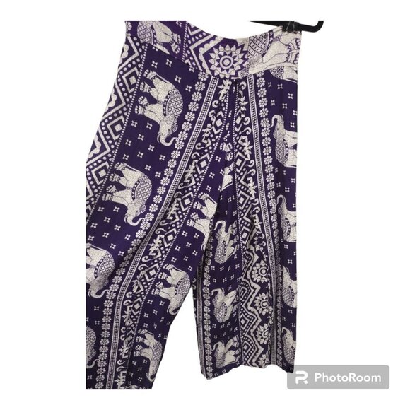 Purple Elephant Wrap Around cropped pant Size Medium Bohemian - Picture 4 of 8